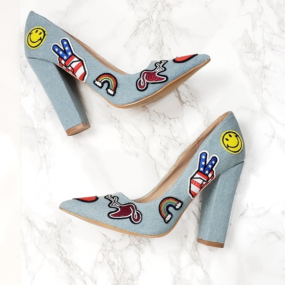 Lola Shoetique Shoes - Lola Denim Patchwork Pointed Pumps